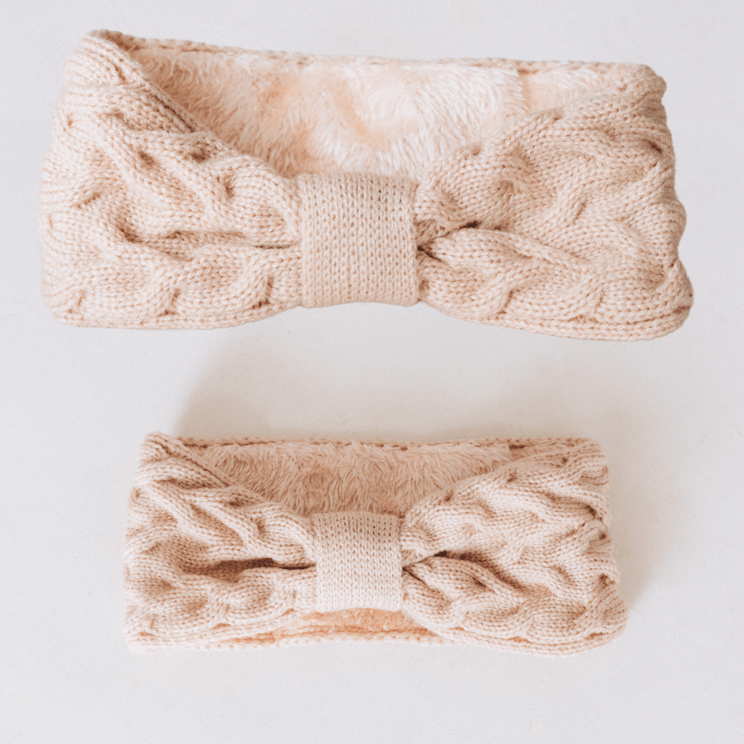 Matching Mommy & Me Ear Warmer Headbands - Beige - HAHA MAMA Clothing