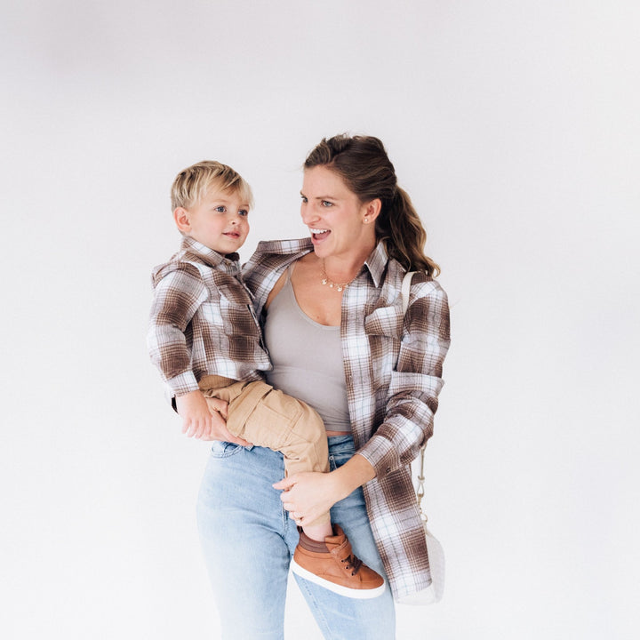 Lightweight Brown Flannel - Adult & Son - HAHA MAMA Clothing
