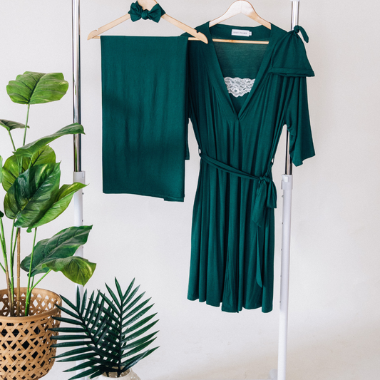 Emerald Green Maternity Delivery Gown & Matching Swaddle