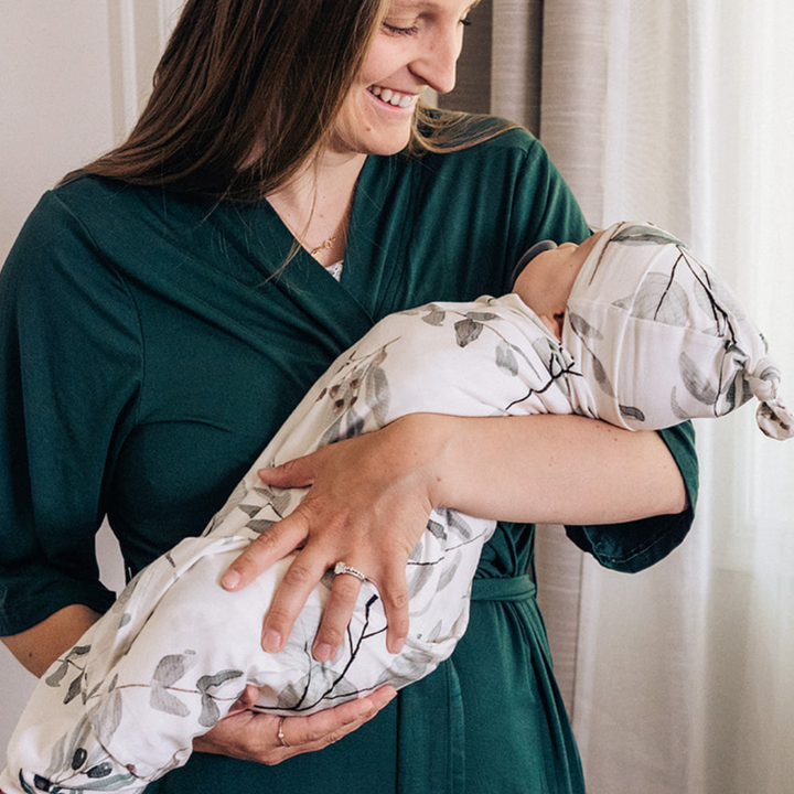 Emerald Green Maternity Delivery Gown & Leafy Swaddle