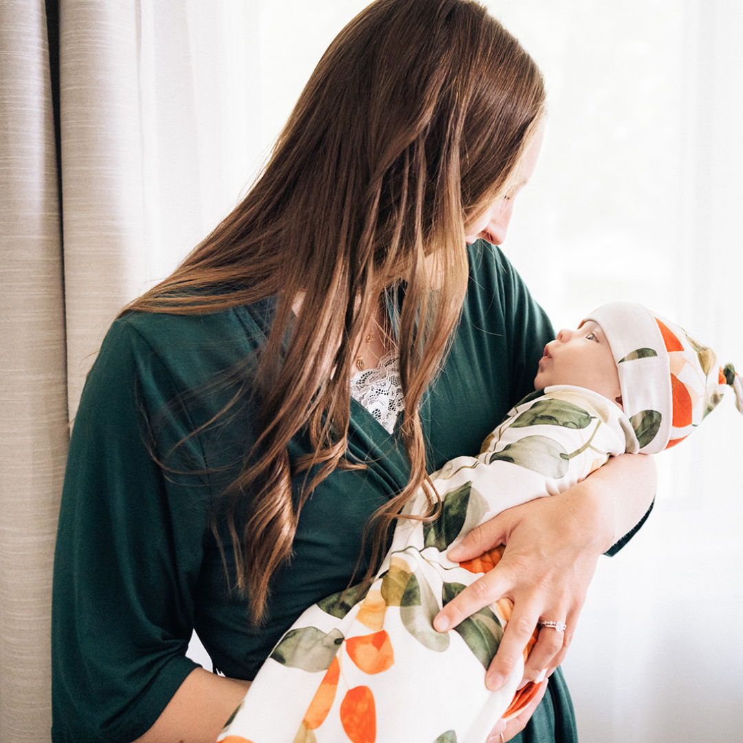 Emerald Green Maternity Delivery Gown & Leafy Swaddle
