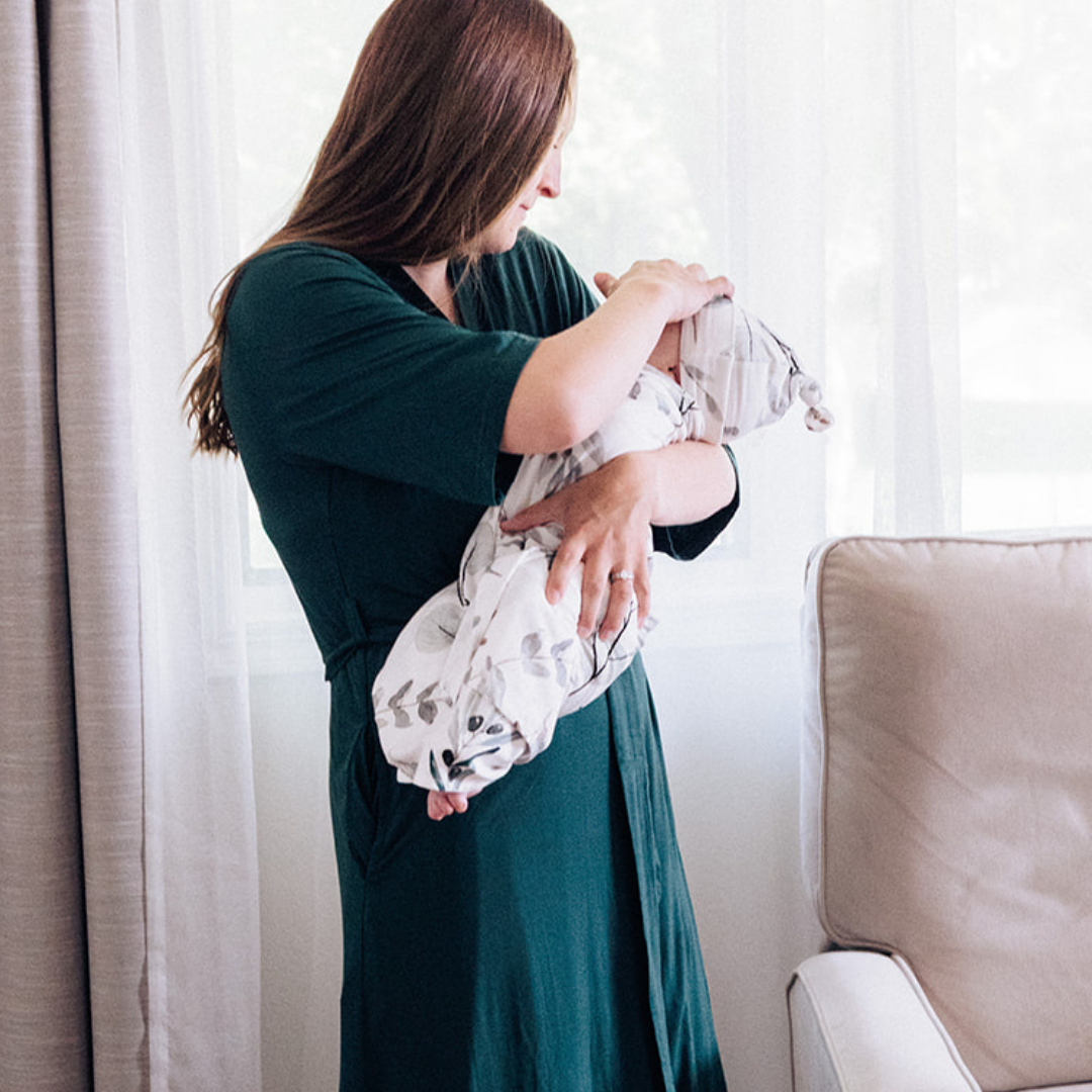 Emerald Green Maternity Delivery Gown & Leafy Swaddle
