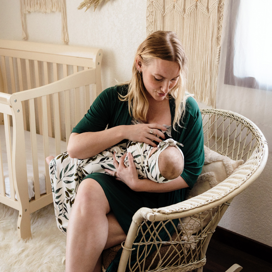 Emerald Green Maternity Delivery Gown & Leafy Vine Swaddle