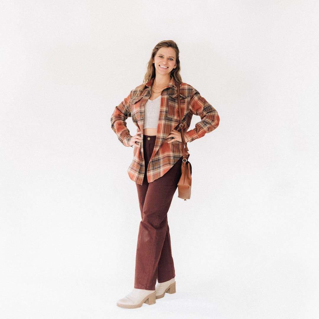 Lightweight Rust Flannel - Adult - HAHA MAMA Clothing