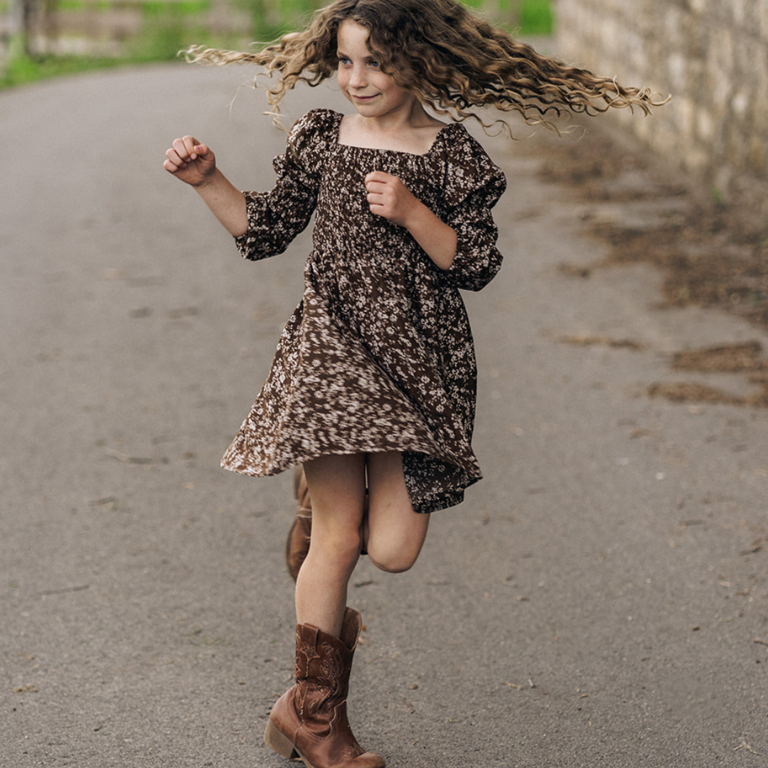 Dainty Floral Brown Dress- Child