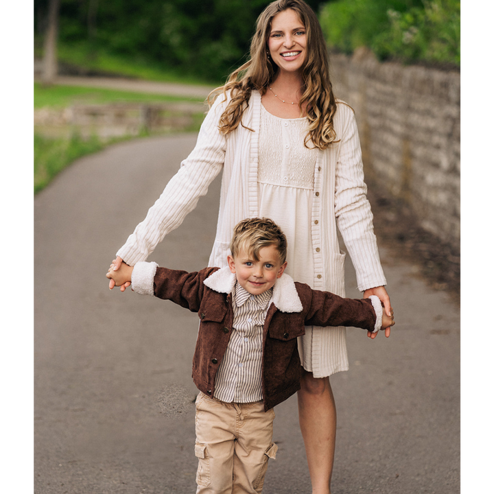 Sherpa Collar Coffee Brown Corduroy Jacket-Child