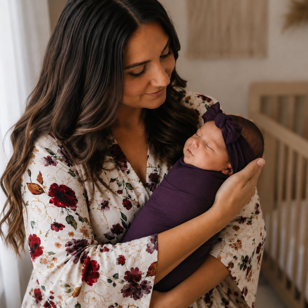 Red Rose Maternity Delivery Gown & Purple Swaddle