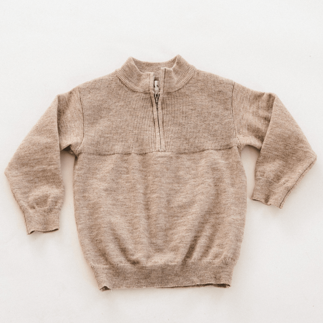 Quarter Zip Sweater Sand - Child - HAHA MAMA Clothing