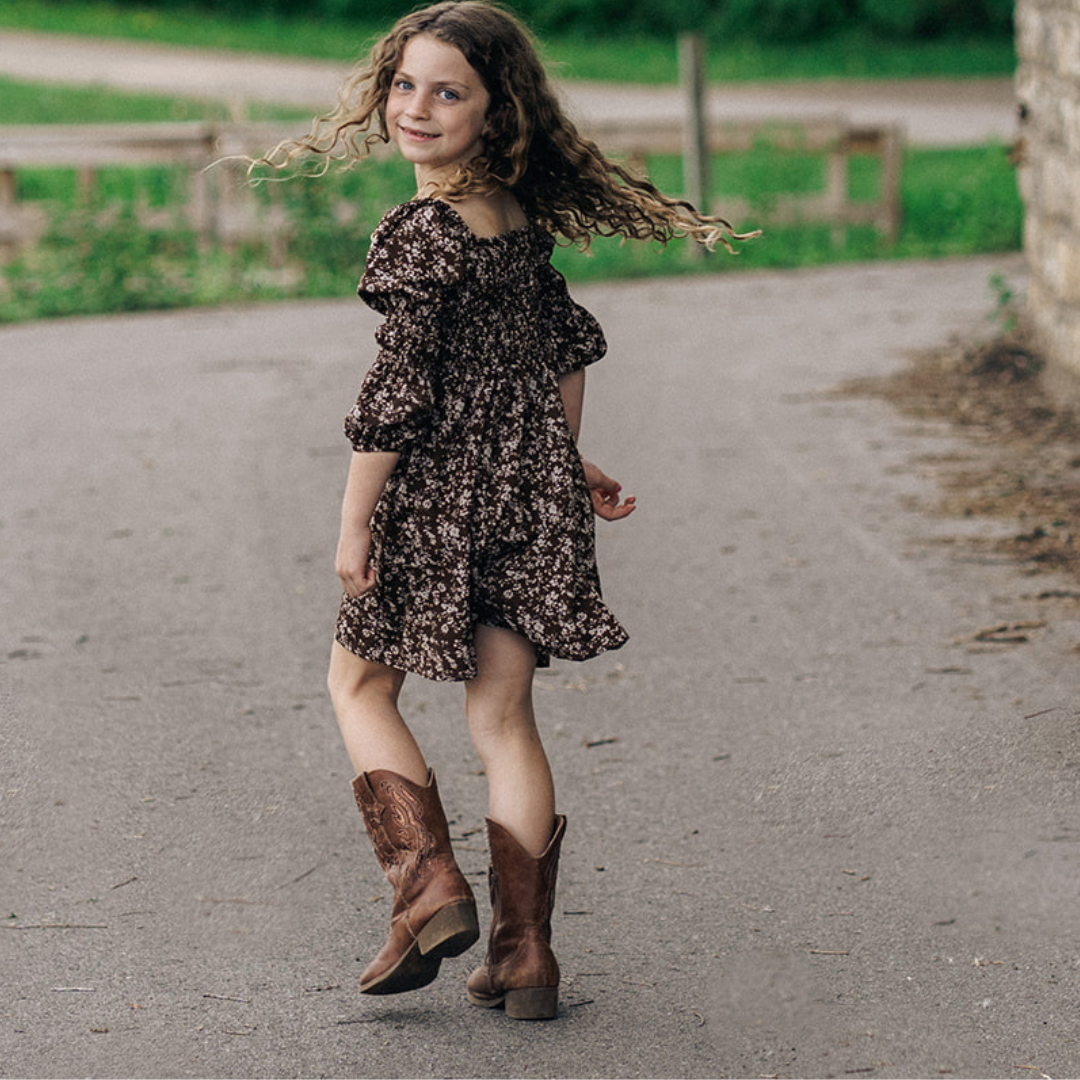 Dainty Floral Brown Dress- Child