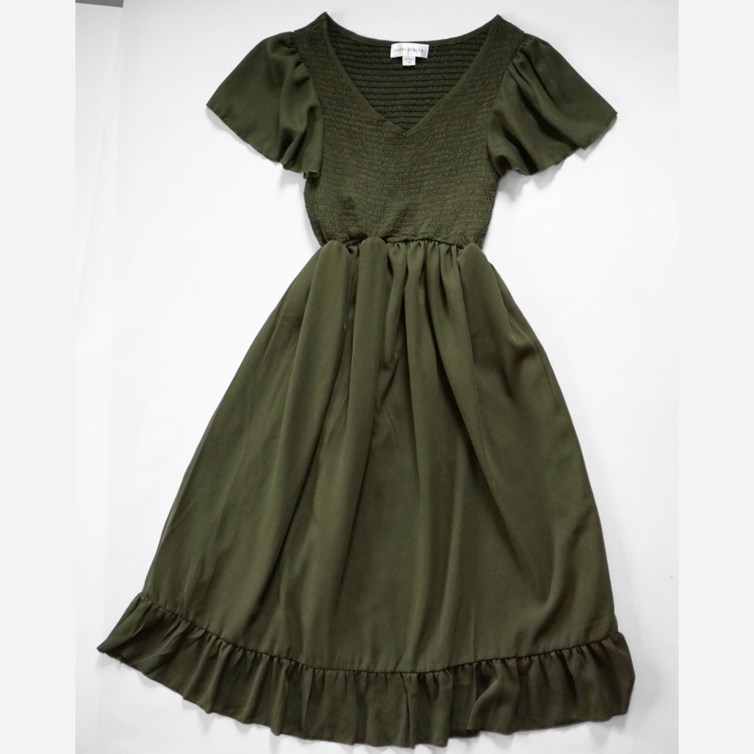 Dark Green Chiffon Dress - Women