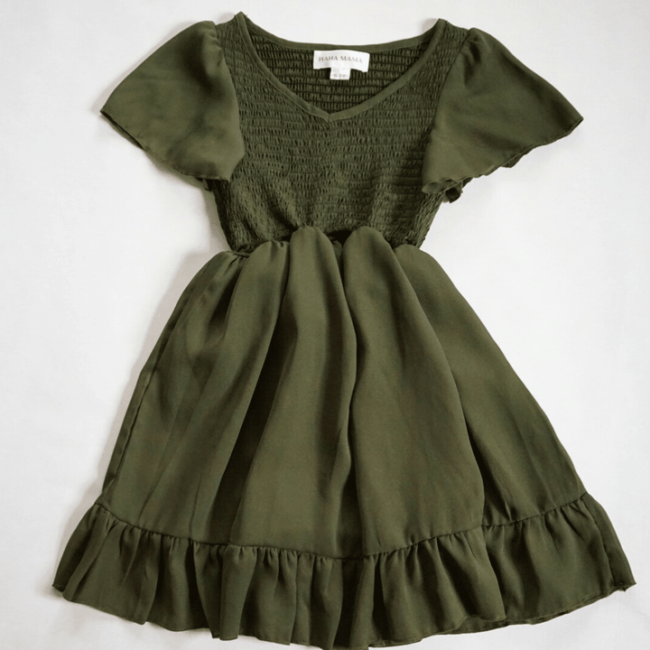 Dark Green Chiffon Dress - Child - HAHA MAMA Clothing