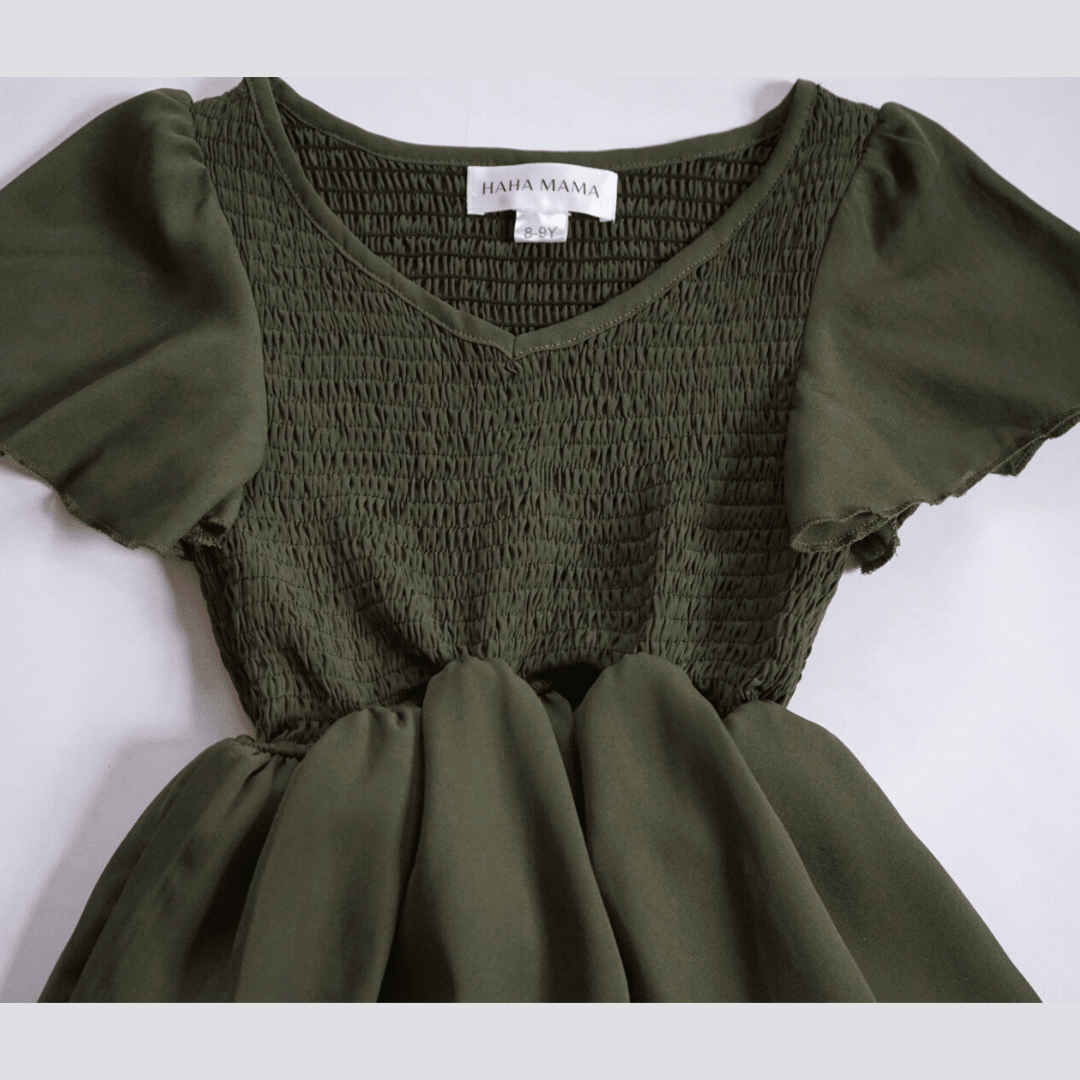 Dark Green Chiffon Dress - Child - HAHA MAMA Clothing