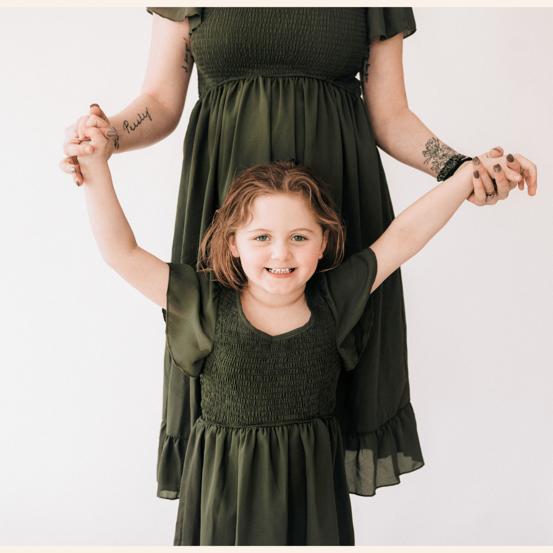 Dark Green Chiffon Dress - Child - HAHA MAMA Clothing