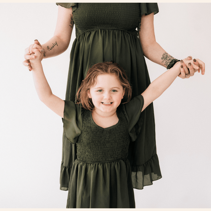 Dark Green Chiffon Dress - Child - HAHA MAMA Clothing