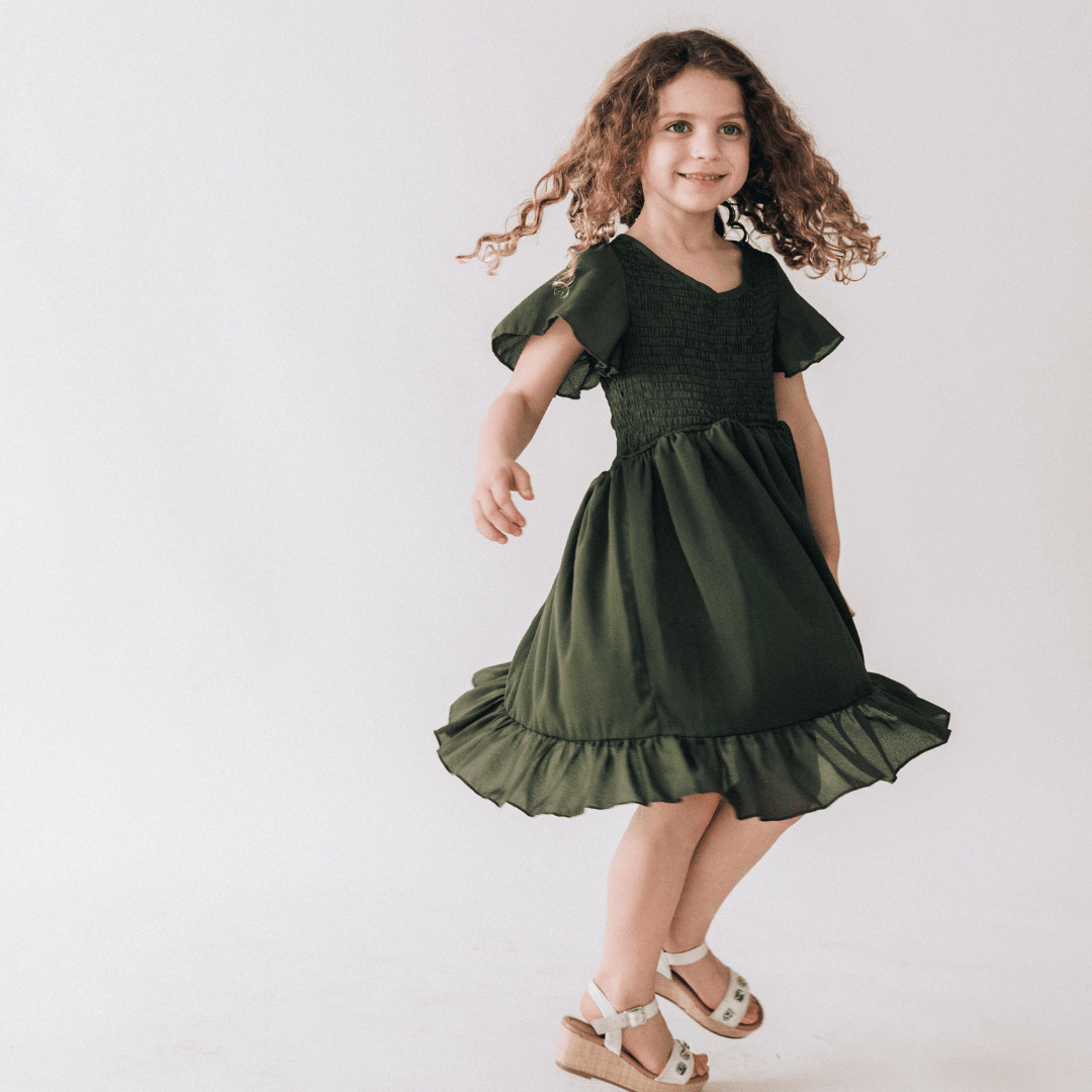 Dark Green Chiffon Dress - Child - HAHA MAMA Clothing