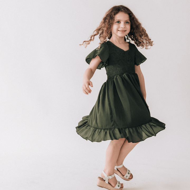 Dark Green Chiffon Dress - Child - HAHA MAMA Clothing