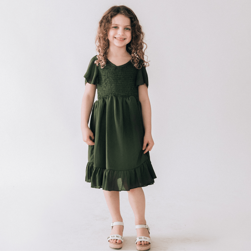 Dark Green Chiffon Dress - Child - HAHA MAMA Clothing
