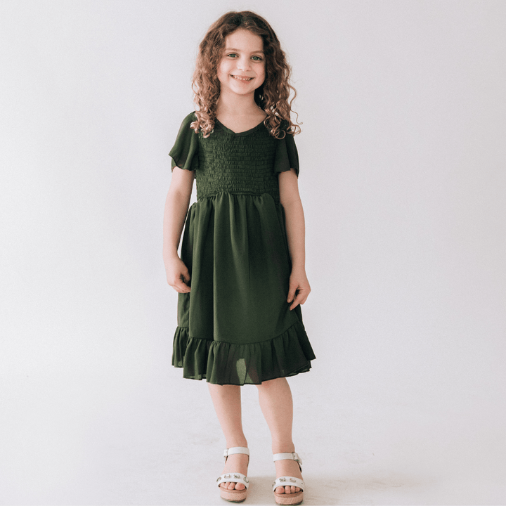 Dark Green Chiffon Dress - Child - HAHA MAMA Clothing