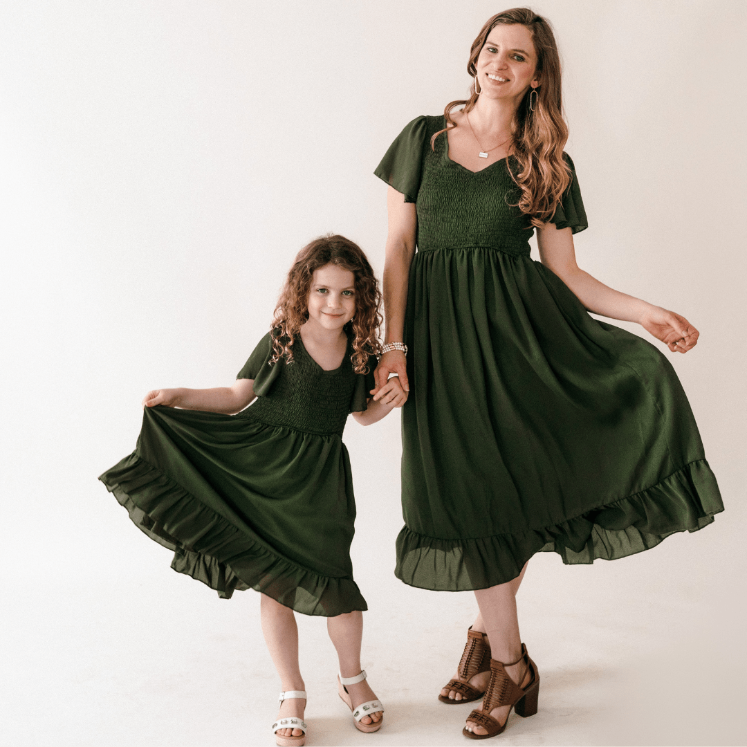 Dark Green Chiffon Dress - Child - HAHA MAMA Clothing