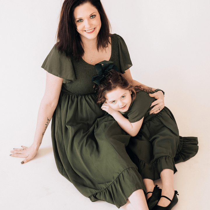 Dark Green Chiffon Dress - Child - HAHA MAMA Clothing