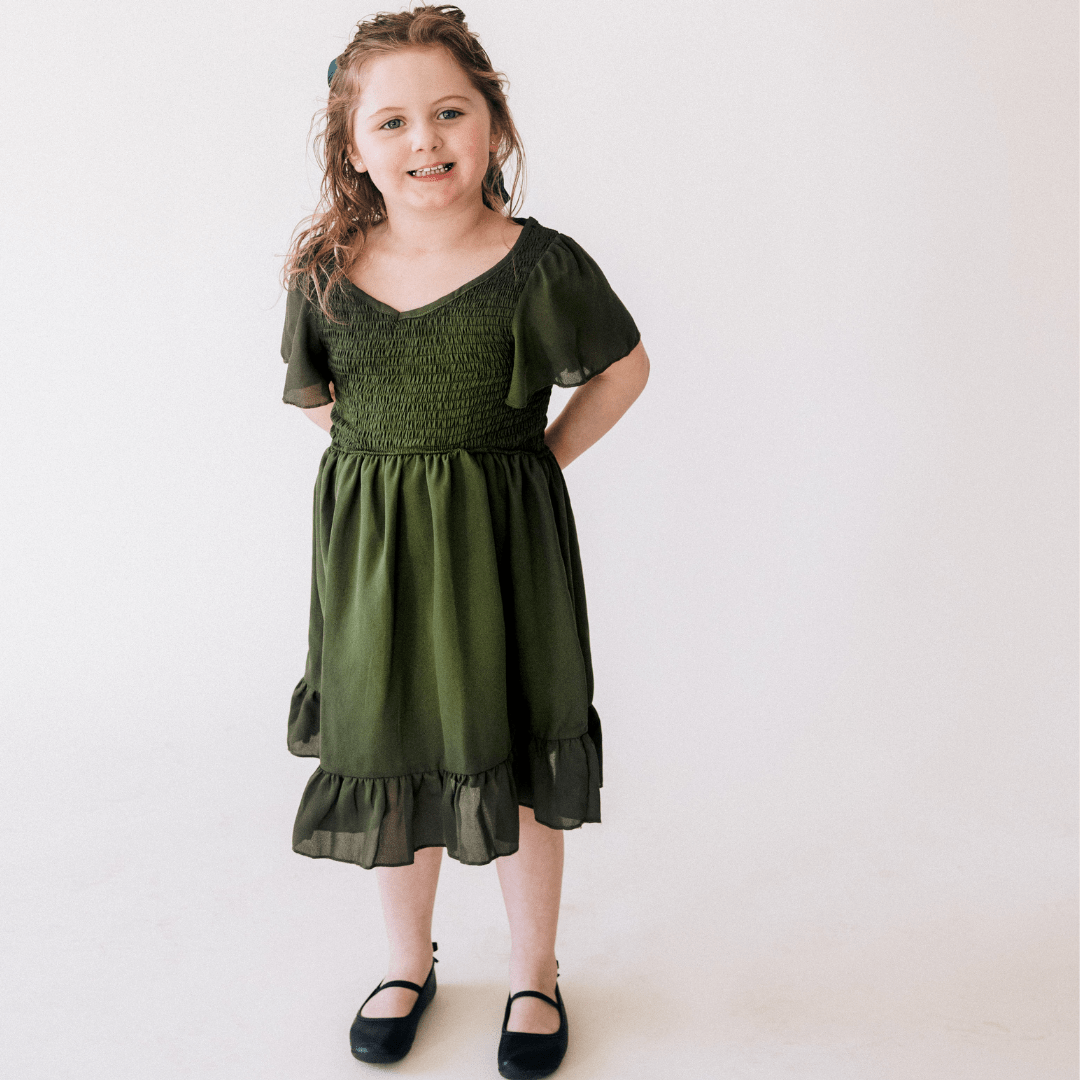 Dark Green Chiffon Dress - Child - HAHA MAMA Clothing