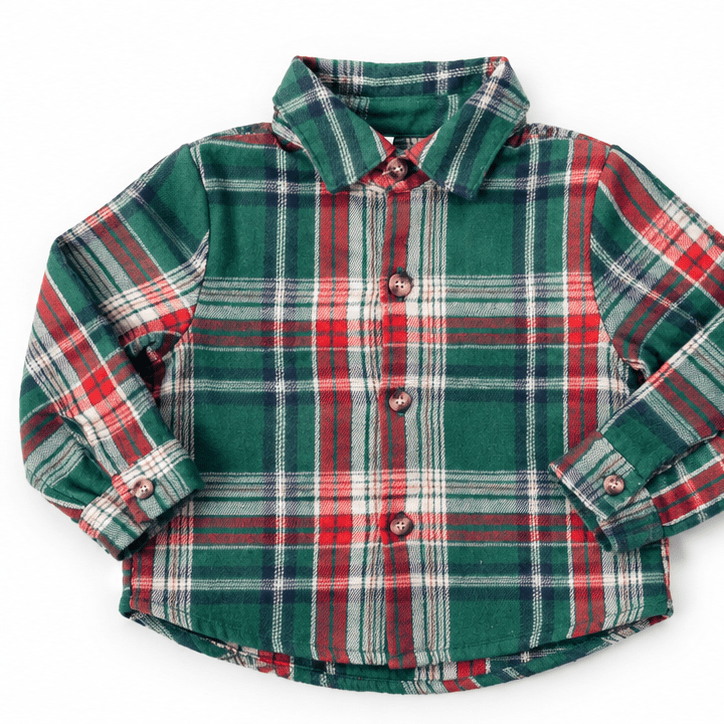 Red & Green Plaid Holiday Shirt- Boy's - HAHA MAMA Clothing