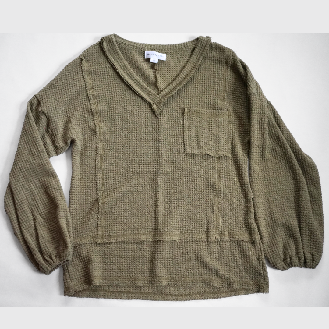 Green Waffle Knit Top - Women