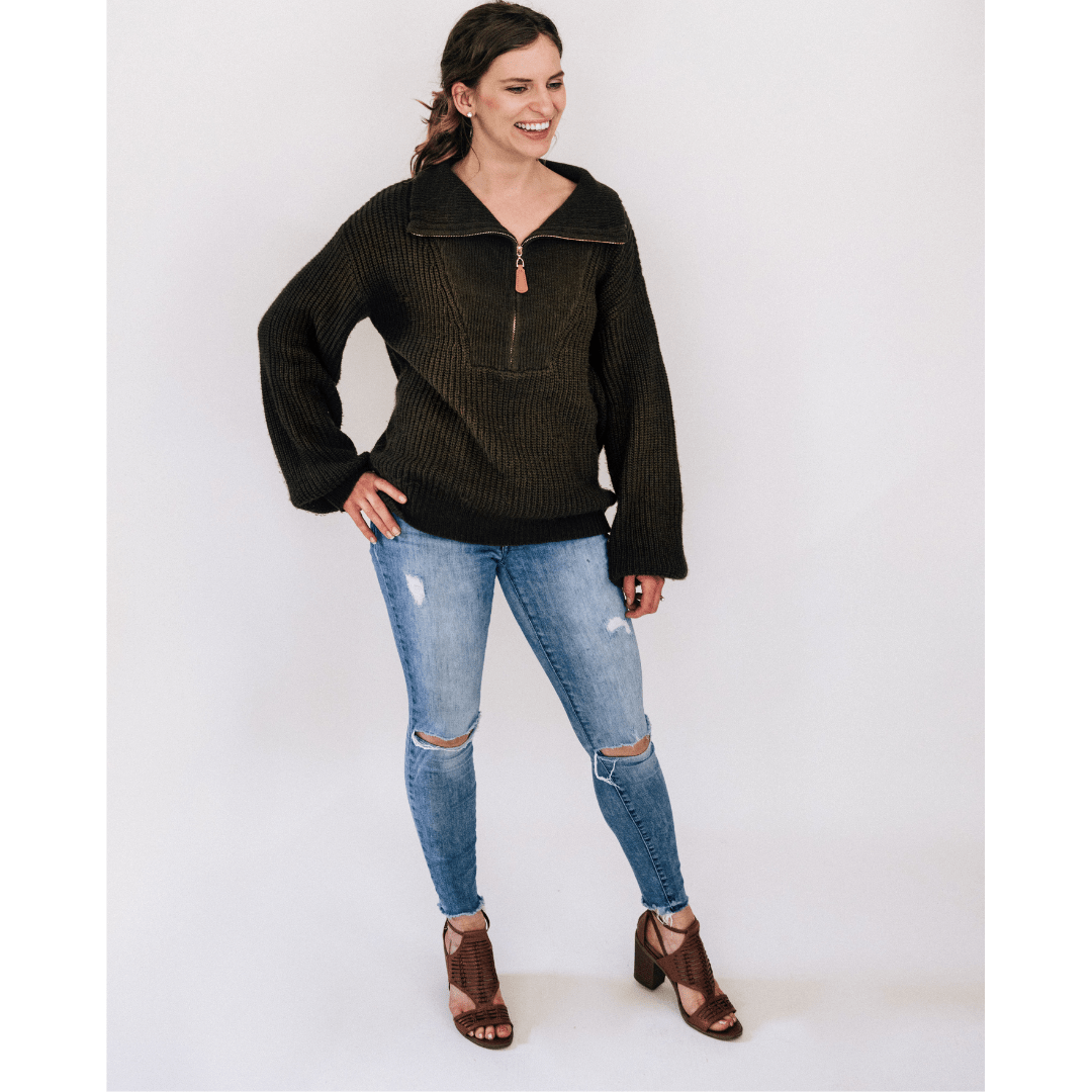 Dark Green Knit Sweater - Women - HAHA MAMA Clothing