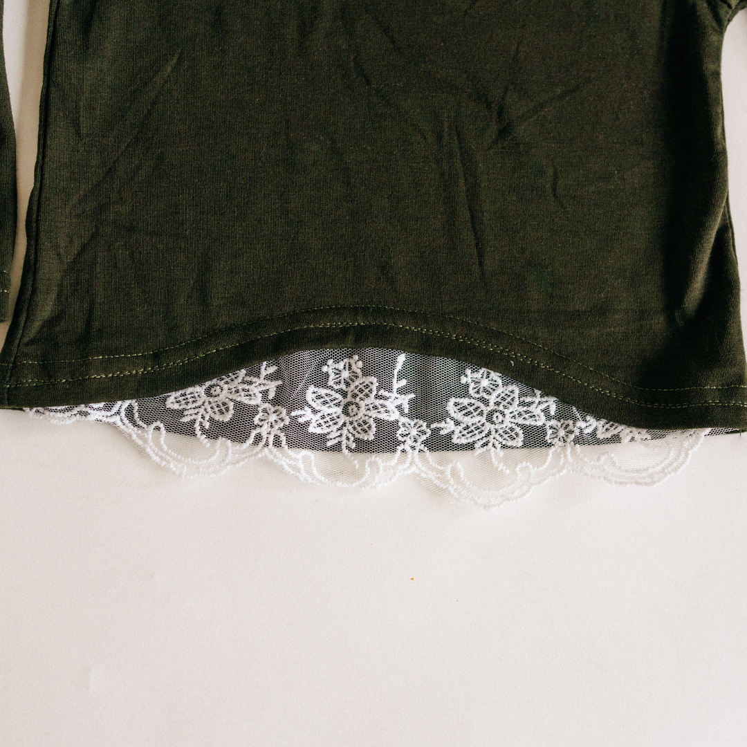Olive Green Lace Mommy & Me Tops - Child