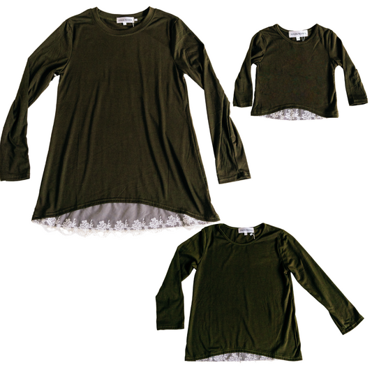 Olive Green Lace Mommy & Me Tops