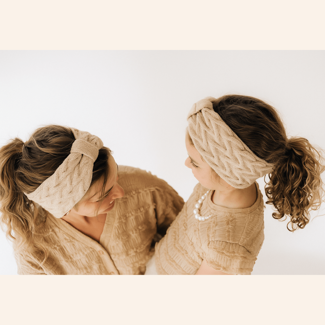 Matching Mommy & Me Ear Warmer Headbands - Beige - HAHA MAMA Clothing