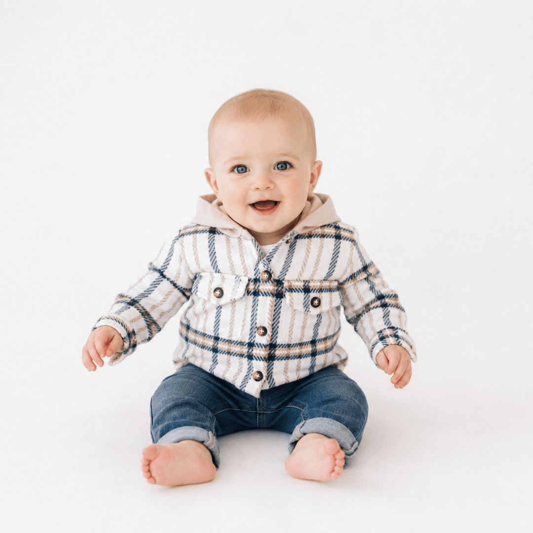 Cream & Navy Plaid Flannel - Infant - HAHA MAMA Clothing