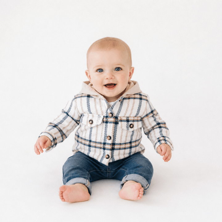 Cream & Navy Plaid Flannel - Infant - HAHA MAMA Clothing
