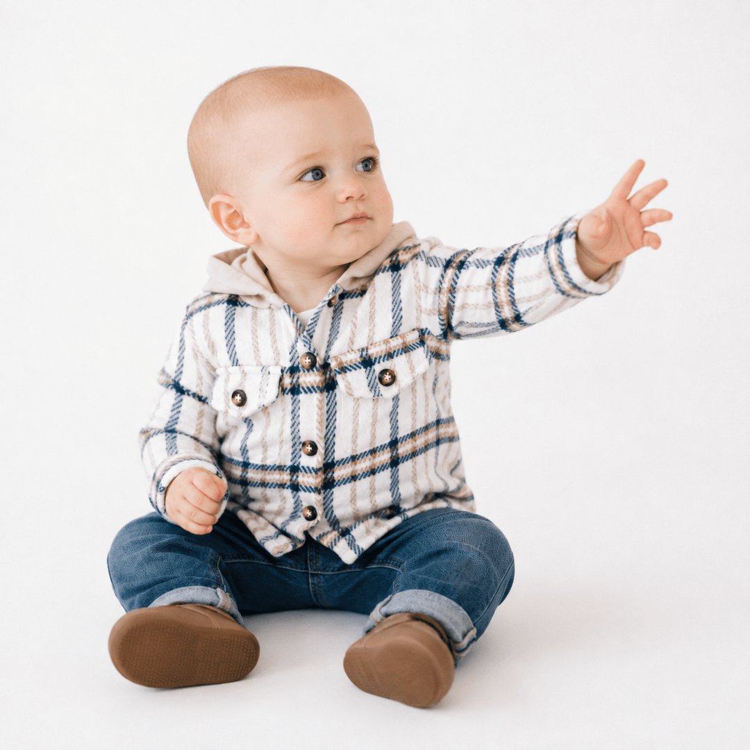 Cream & Navy Plaid Flannel - Infant - HAHA MAMA Clothing
