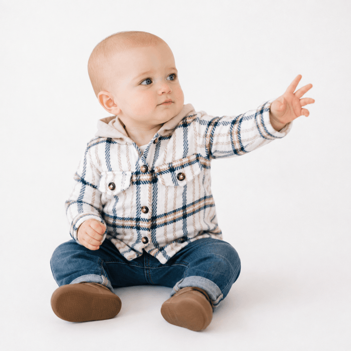 Cream & Navy Plaid Flannel - Infant - HAHA MAMA Clothing
