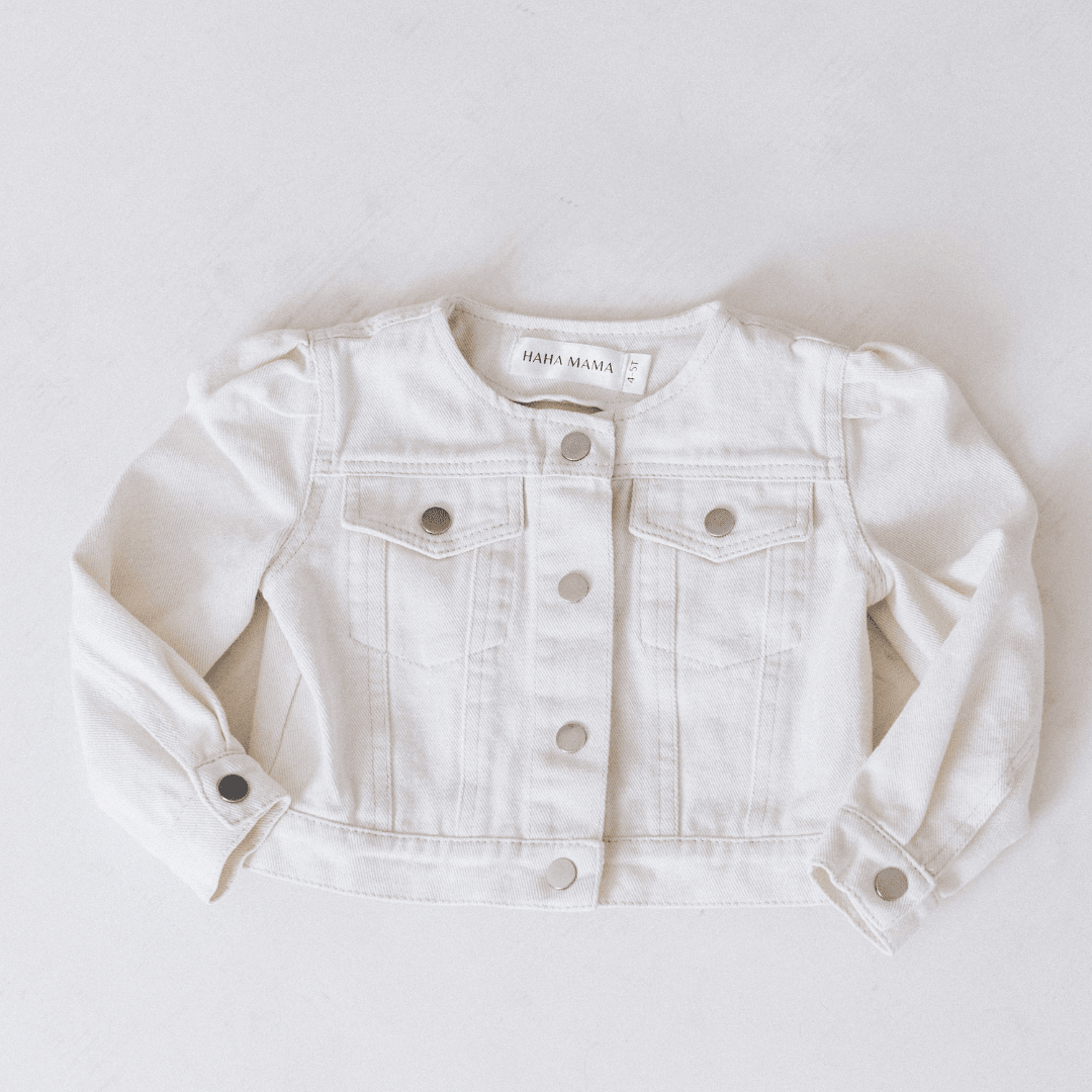 Ivory Cropped Denim Jacket - Infant - HAHA MAMA Clothing