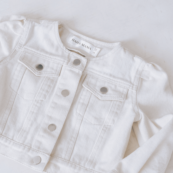 Ivory Cropped Denim Jacket - Infant - HAHA MAMA Clothing