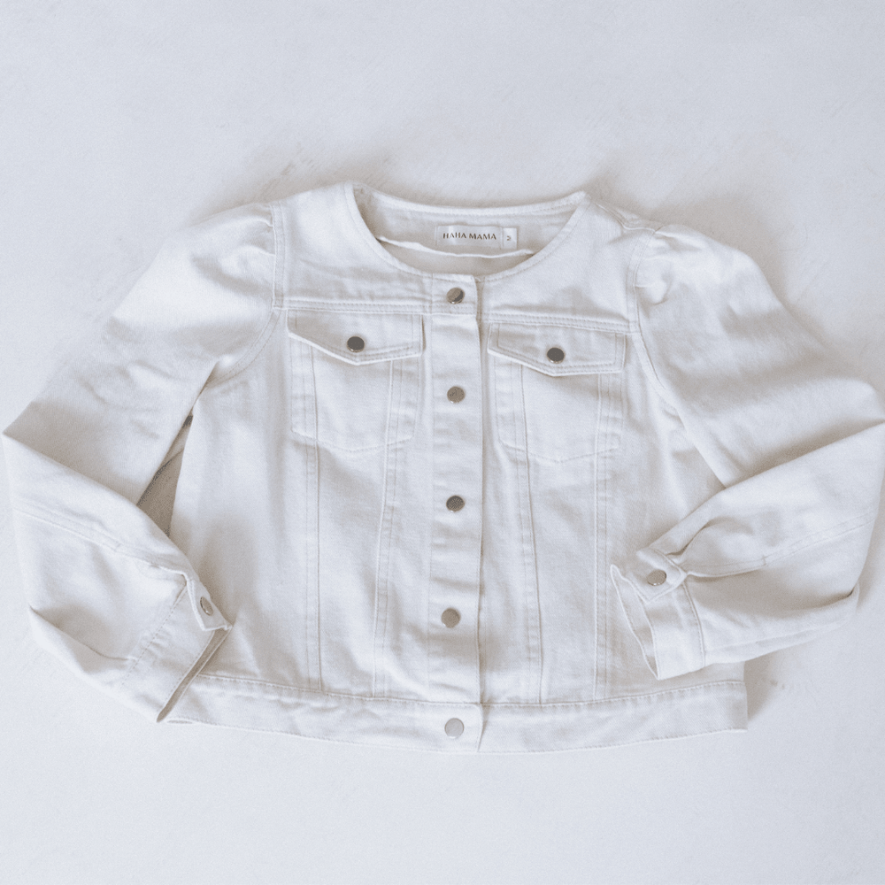 Ivory Cropped Denim Jacket - Women - HAHA MAMA Clothing