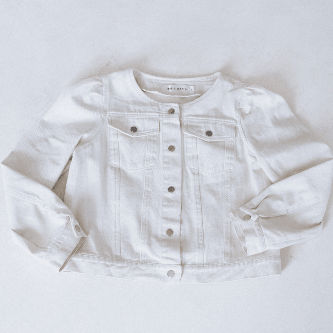 Ivory Cropped Denim Jacket - Women - HAHA MAMA Clothing