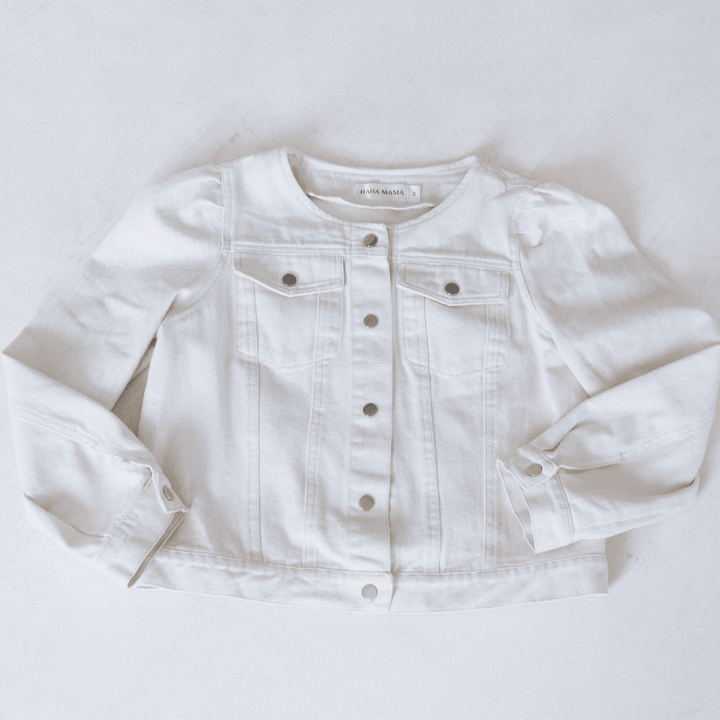 Ivory Cropped Denim Jacket - Women - HAHA MAMA Clothing