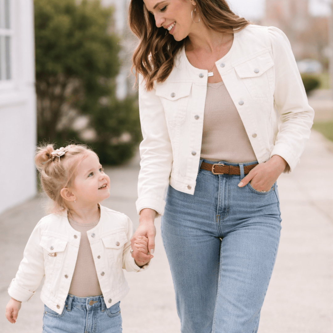 Ivory Cropped Denim Jacket - Child - HAHA MAMA Clothing