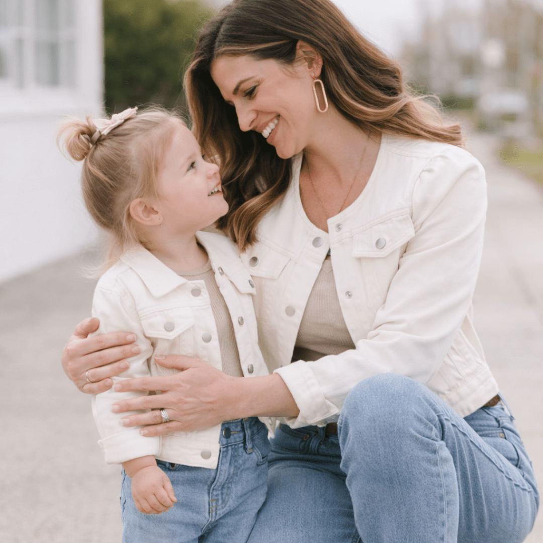 Ivory Cropped Denim Jacket - Child - HAHA MAMA Clothing