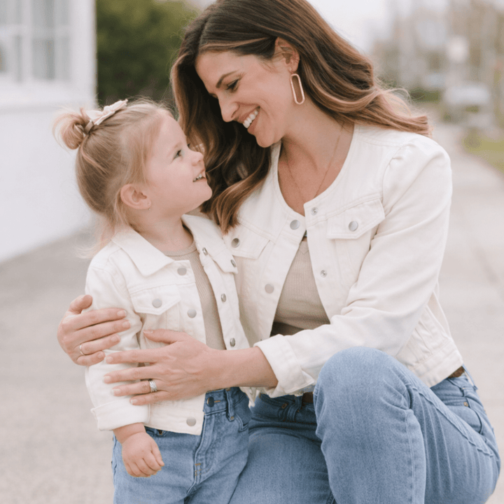 Ivory Cropped Denim Jacket - Child - HAHA MAMA Clothing
