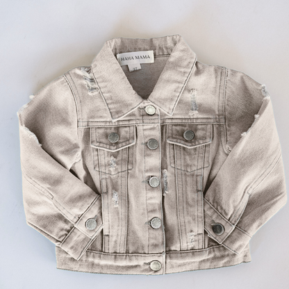 Khaki Distressed Denim Jean Jacket - Infant