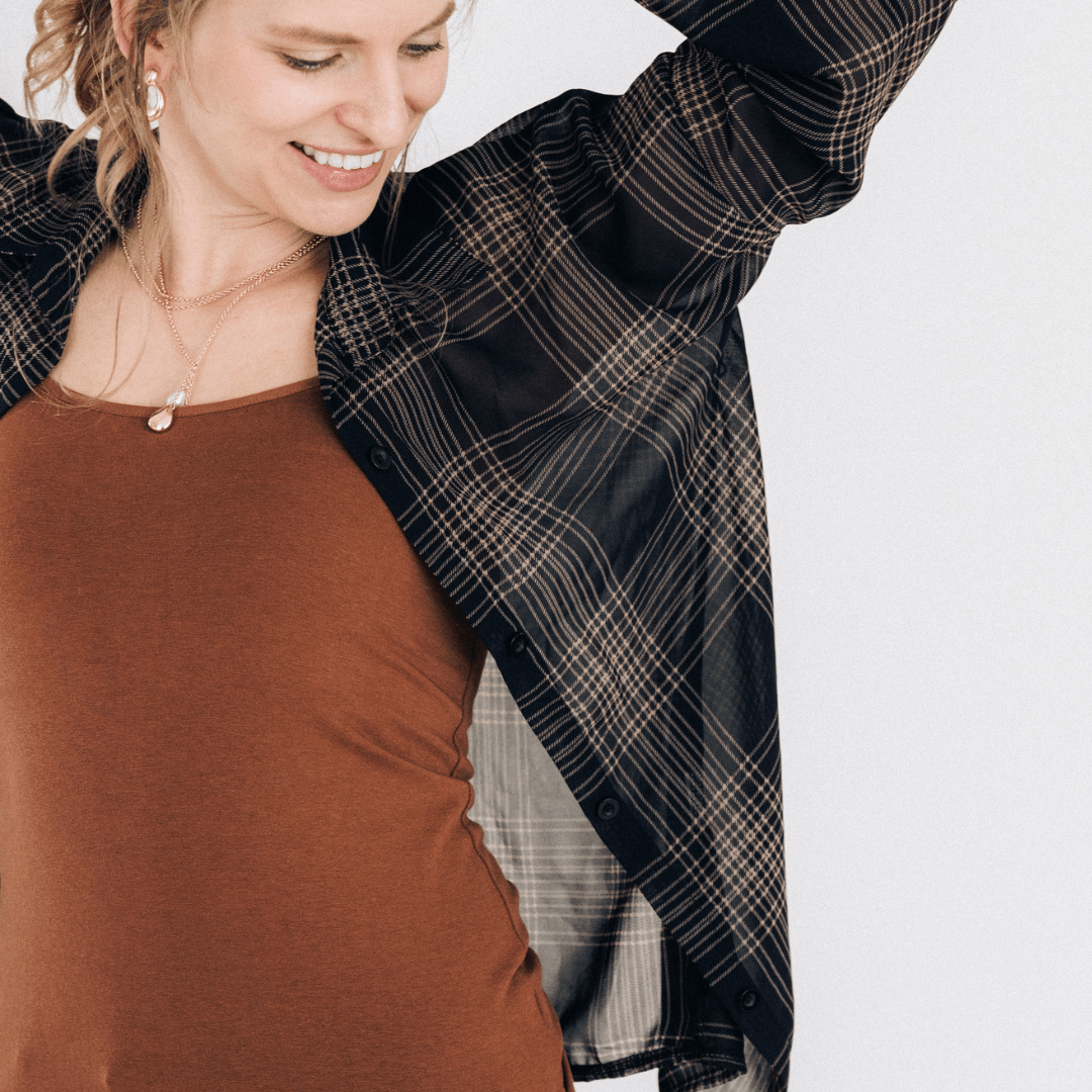 Black Plaid Ice Silk Shirt - Women - HAHA MAMA Clothing