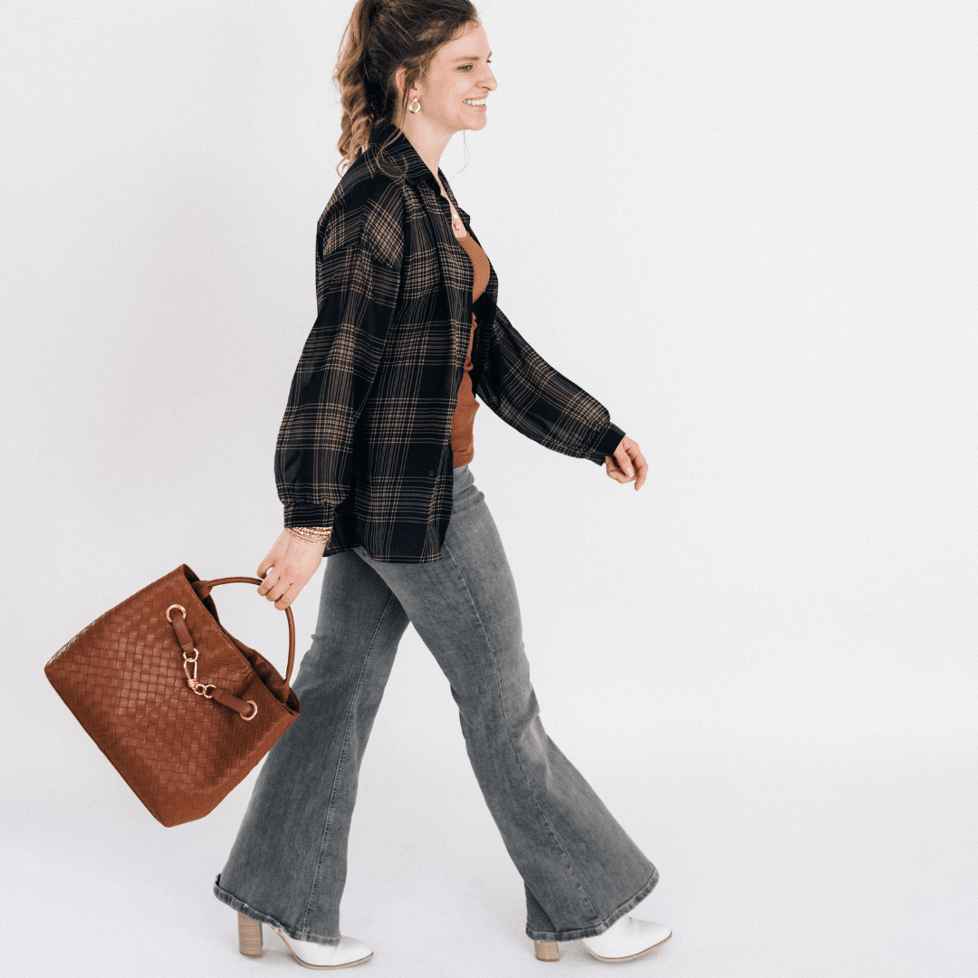 Black Plaid Ice Silk Shirt - Women - HAHA MAMA Clothing