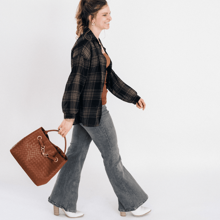 Black Plaid Ice Silk Shirt - Women - HAHA MAMA Clothing