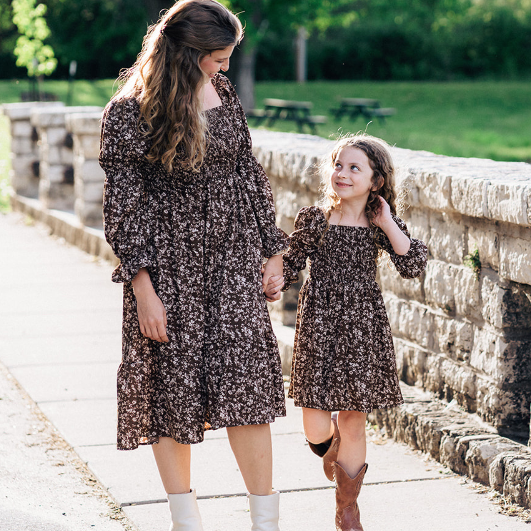 Dainty Brown Floral Mommy & Me Dresses