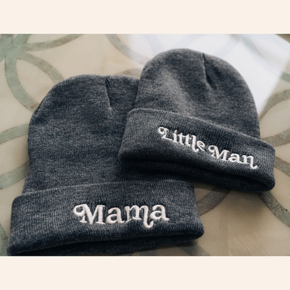 Matching Knit Hats- Little Man- Dark Gray