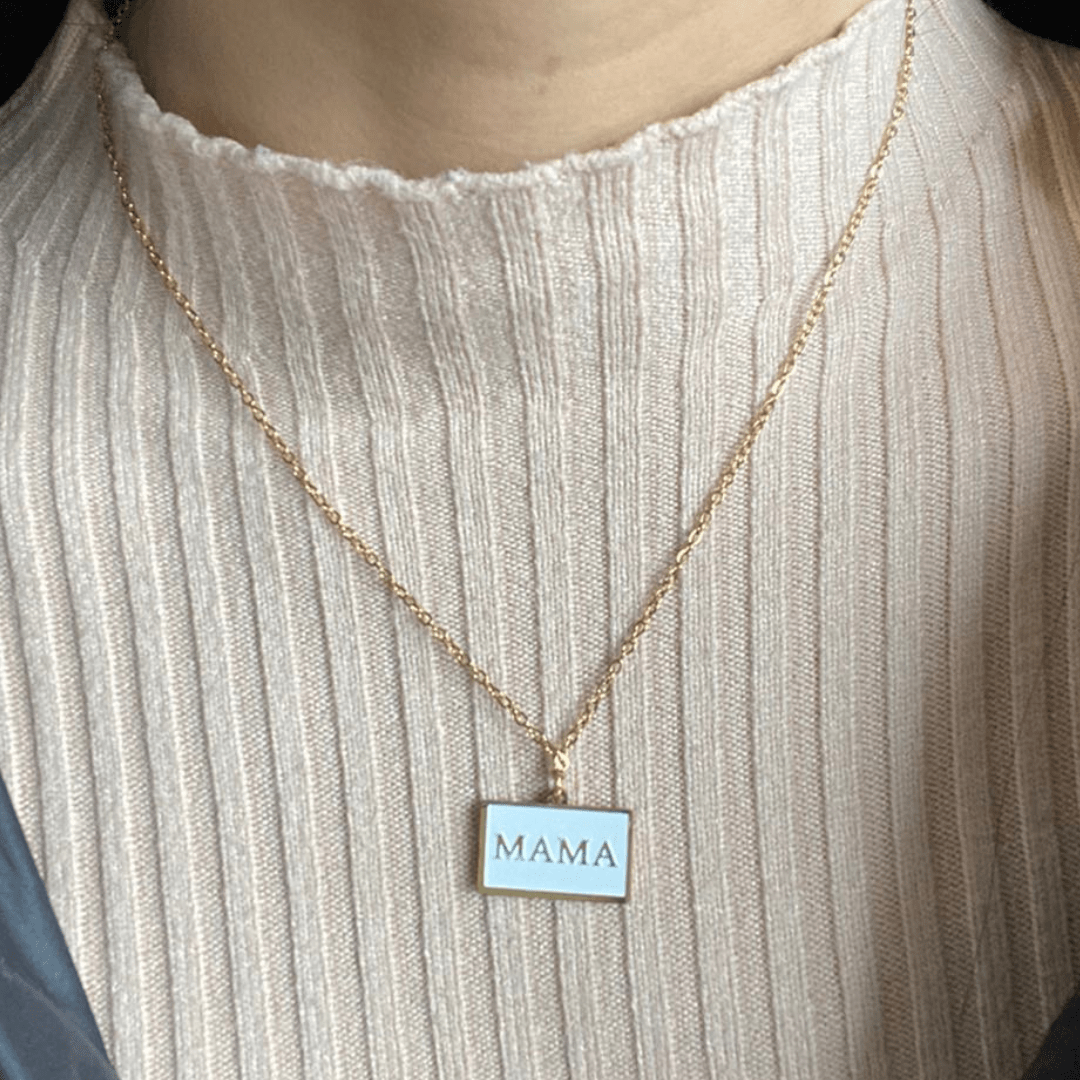 Mama Pendant with White and Gold Necklace - HAHA MAMA Clothing